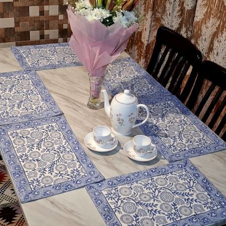 Blue Jaal Handmade Canvas Cotton Table Mat Set